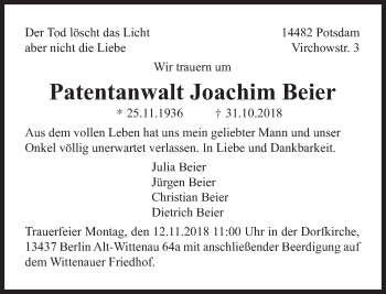 Traueranzeige von Joachim Beier von Süddeutsche Zeitung