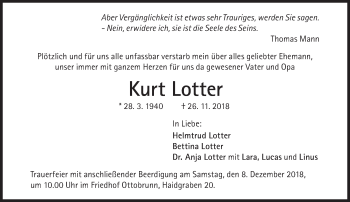 Traueranzeige von Kurt Lotter von Süddeutsche Zeitung