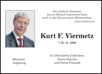 Traueranzeige von Kurt F. Viermetz von Süddeutsche Zeitung