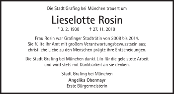 Traueranzeige von Lilo Rosin von Süddeutsche Zeitung