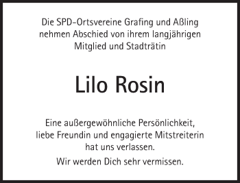 Traueranzeige von Lilo Rosin von Süddeutsche Zeitung