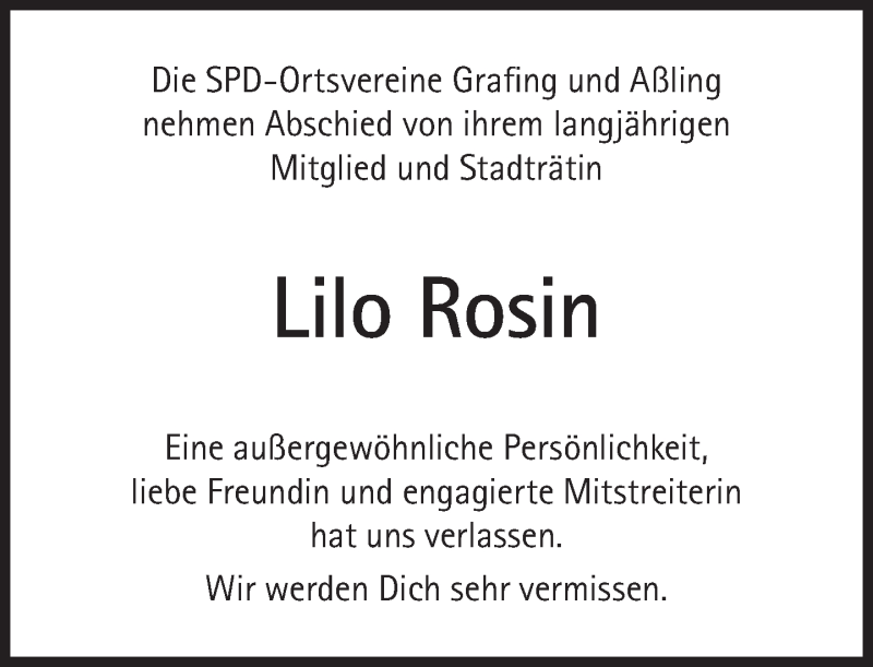  Traueranzeige für Lilo Rosin vom 01.12.2018 aus Süddeutsche Zeitung