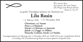 Traueranzeige von Lilo Rosin von Süddeutsche Zeitung