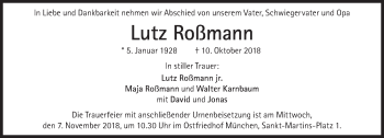 Traueranzeige von Lutz Roßmann von Süddeutsche Zeitung