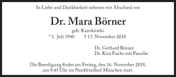 Traueranzeige von Mara Börner von Süddeutsche Zeitung