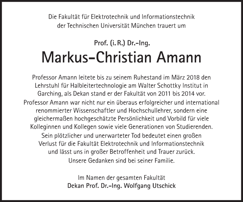  Traueranzeige für Markus-Christian Amann vom 01.12.2018 aus Süddeutsche Zeitung
