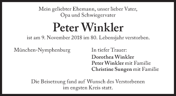 Traueranzeige von Peter Winkler von Süddeutsche Zeitung