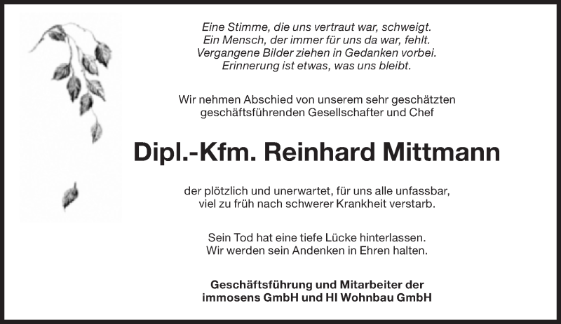  Traueranzeige für Reinhard Mittmann vom 23.11.2018 aus Süddeutsche Zeitung