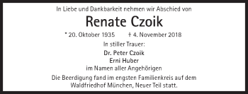 Traueranzeige von Renate Czoik von Süddeutsche Zeitung