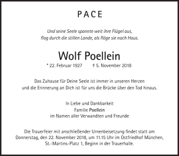 Traueranzeige von Wolf Poellein von Süddeutsche Zeitung