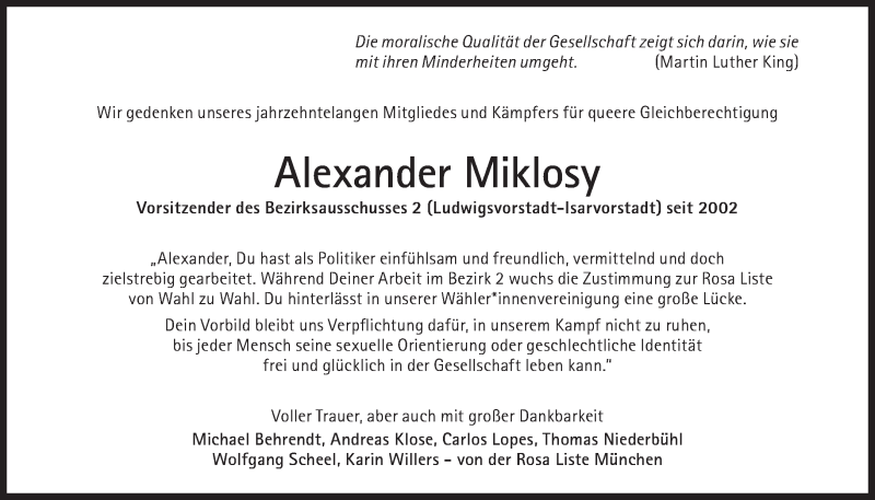  Traueranzeige für Alexander Miklosy vom 15.12.2018 aus Süddeutsche Zeitung