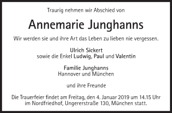 Traueranzeige von Annemarie Junghanns von Süddeutsche Zeitung
