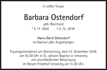 Traueranzeige von Barbara Ostendorf von Süddeutsche Zeitung