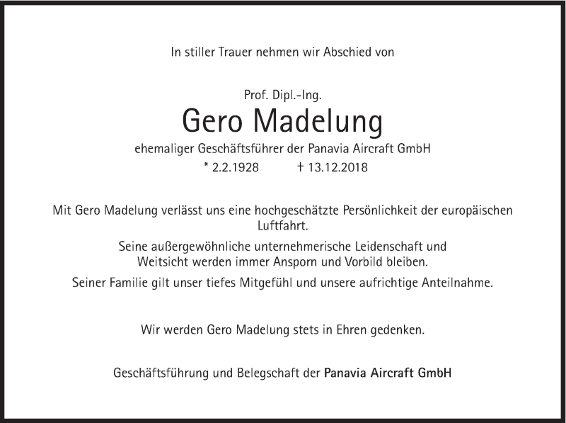  Traueranzeige für Gero Madelung vom 21.12.2018 aus Süddeutsche Zeitung