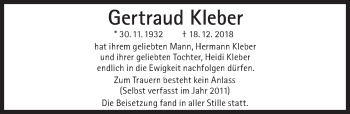 Traueranzeige von Gertraud Kleber von Süddeutsche Zeitung