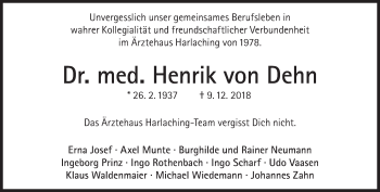 Traueranzeige von Henrik von Dehn von Süddeutsche Zeitung