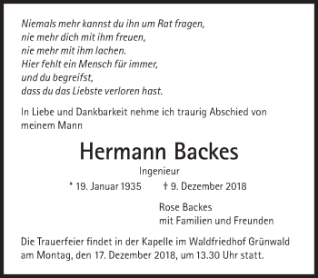Traueranzeige von Hermann Backes von Süddeutsche Zeitung