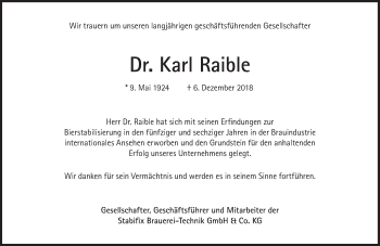 Traueranzeige von Karl Raible von Süddeutsche Zeitung