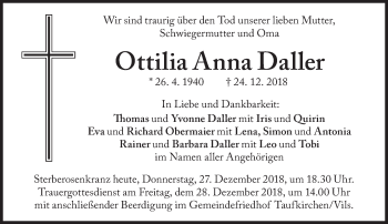Traueranzeige von Ottilia Anna Daller von Süddeutsche Zeitung