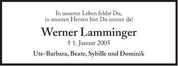 Traueranzeige von Werner Lamminger von Süddeutsche Zeitung