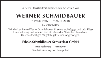 Traueranzeige von Werner Schmidbauer von Süddeutsche Zeitung