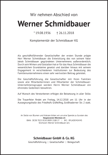 Traueranzeige von Werner Schmidbauer von Süddeutsche Zeitung