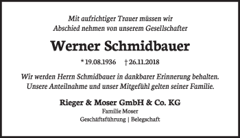 Traueranzeige von Werner Schmidbauer von Süddeutsche Zeitung