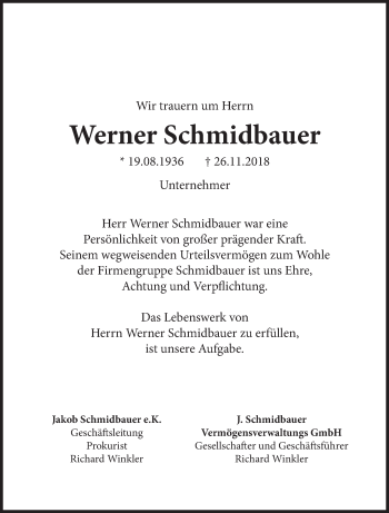 Traueranzeige von Werner Schmidbauer von Süddeutsche Zeitung