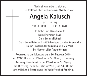 Traueranzeige von Angela Kalusch von Süddeutsche Zeitung