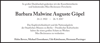 Traueranzeige von Barbara Malwine Auguste Göpel von Süddeutsche Zeitung