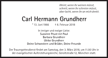 Traueranzeige von Carl Hermann Grundherr  von Süddeutsche Zeitung