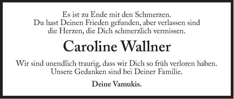 Traueranzeigen von Caroline Wallner | SZ-Gedenken.de