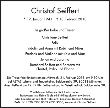 Traueranzeige von Christof Seiffert von Süddeutsche Zeitung