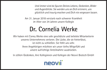 Traueranzeige von Cornelia Werke von Süddeutsche Zeitung