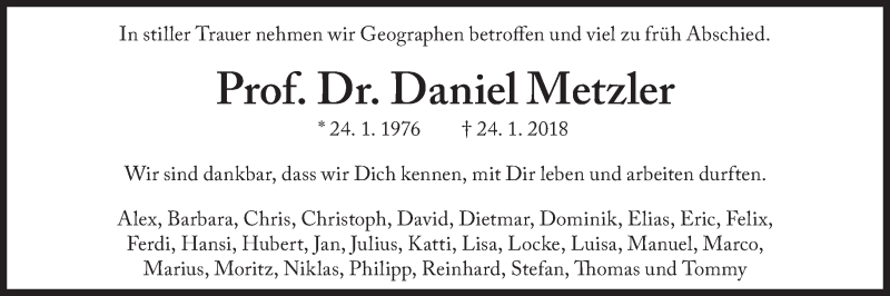  Traueranzeige für Daniel Metzler vom 02.02.2018 aus Süddeutsche Zeitung
