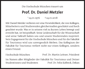 Traueranzeige von Daniel Metzler von Süddeutsche Zeitung