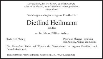 Traueranzeige von Dietlind Heilmann von Süddeutsche Zeitung