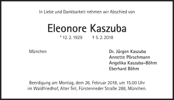 Traueranzeige von Eleonore Kaszuba von Süddeutsche Zeitung