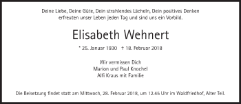 Traueranzeige von Elisabeth Wehnert von Süddeutsche Zeitung