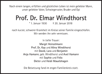 Traueranzeige von Elmar Windthorst von Süddeutsche Zeitung