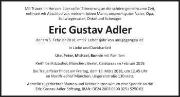 Traueranzeige von Eric Gustav  Adler von Süddeutsche Zeitung