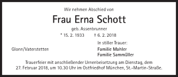 Traueranzeige von Erna Schott von Süddeutsche Zeitung