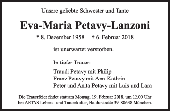 Traueranzeige von Eva-Maria Petavy-Lanzoni von Süddeutsche Zeitung