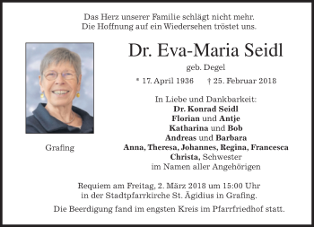 Traueranzeige von Eva-Maria Seidl von Süddeutsche Zeitung