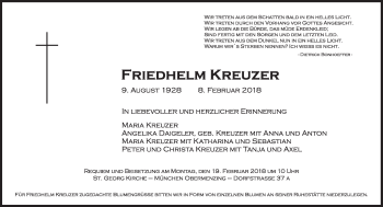 Traueranzeige von Friedhelm Kreuzer von Süddeutsche Zeitung