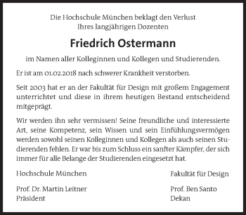 Traueranzeige von Friedrich Ostermann von Süddeutsche Zeitung