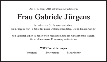 Traueranzeige von Gabriele Jürgens von Süddeutsche Zeitung