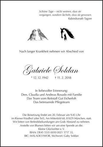 Traueranzeige von Gabriele Soldan von Süddeutsche Zeitung