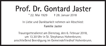 Traueranzeige von Gontard Jaster von Süddeutsche Zeitung