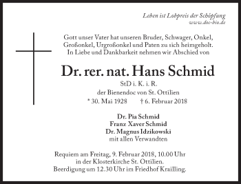 Traueranzeige von Hans Schmid von Süddeutsche Zeitung